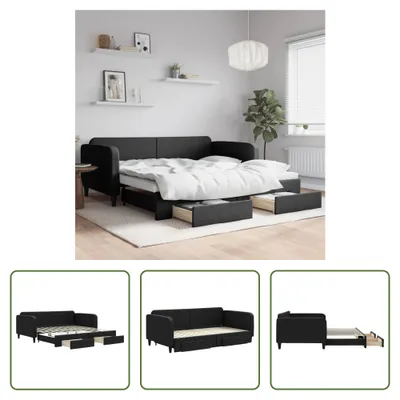 Produktbild von The Living Store Tagesbett Ausziehbar mit Schubladen Schwarz 100x200 cm Stoff
