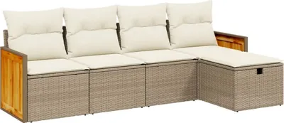 Produktbild von vidaXL 5-tlg. Garten-Sofagarnitur mit Kissen Beige Poly Rattan