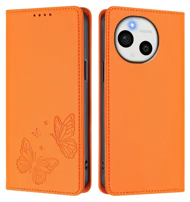 Produktbild von Lederhülle für Sharp Aquos sense10, Schmetterling Prägung Leder Brieftasche Schutzhülle mit Ständer Orange