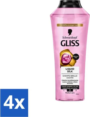Image de Shampooing Gliss-Kur - Soie liquide - Soins capillaires soyeux - 400 ml - Pack avantage - 4 pièces