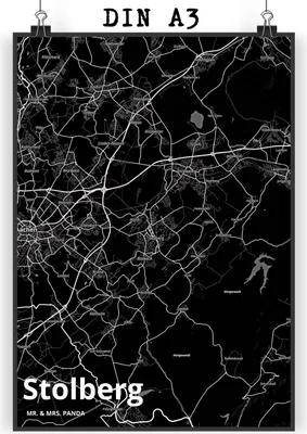 Produktbild von Mr. & Mrs. Panda Bild Stolberg DIN A3 - Geschenk, Wandbild, Kunstdruck, drucke, Plakat, wanddeko, Stadt, Dorf Karte Landkarte Map Stadtplan