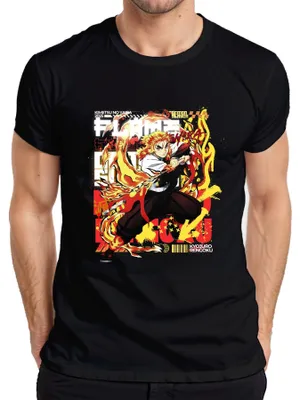 Obrázek produktu pro Kyojuro Rengoku Flames Hashira Kimetsu no Yaiba Anime Gift Pánské tričko, černá, 3XL