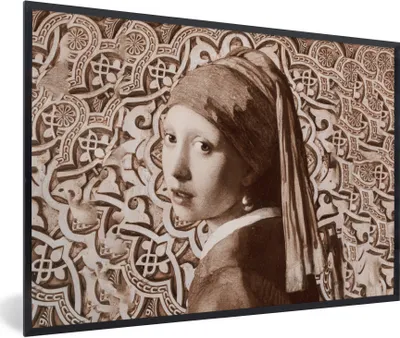 Produktbild von MuchoWow® Gerahmtes Poster Das Mädchen mit dem Perlenohrring - Johannes Vermeer - Braun 90x60 cm - Poster mit Schwarzem Bilderrahmen Wandposter Rahmen Foto Bilder - Fotorahmen - Foto-Plakat