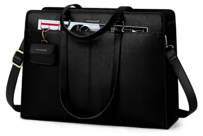 Produktbild von Laptoptasche Damen 15,6 Zoll Handtasche wasserdicht aus Kunstleder für Arbeit, Schule und Büro Schwarz