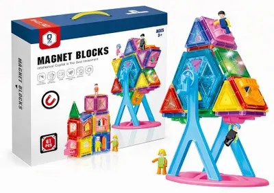 Zdjęcie produktu dla Klocki Magnetyczne 61 el. Zestaw Konstrukcyjny 3D Edukacyjne Kreatywne DUŻE