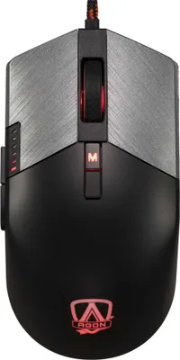 A top-down view of a gaming mouse.