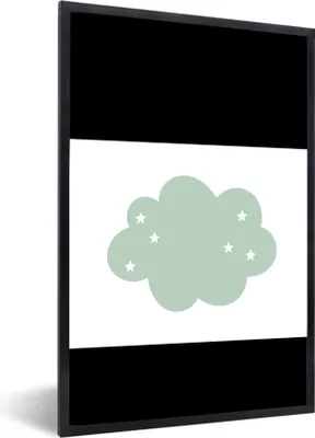 Produktbild von MuchoWow® Gerahmtes Poster Wolke - Mädchen - Jungen - Sterne - Pastell - Kind 80x60 cm - Poster mit Schwarzem Bilderrahmen Wandposter Rahmen Foto Bilder - Schwarzem - Mit Gestell