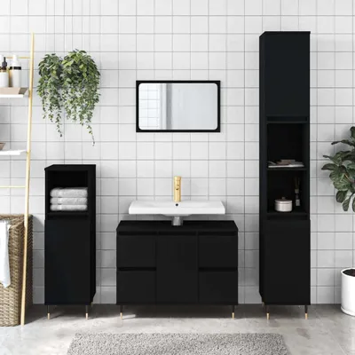 Produktbild von [Home] Badschrank Schwarz 80x33x60 cm Holzwerkstoff , Neue Mode 2024 im häuslichen Leben