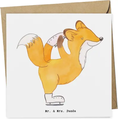 Produktbild von Mr. & Mrs. Panda Grußkarte Fuchs Eiskunstläufer - Weiß - Geschenk, Glückwunschkarte, Eiskunstläuferin, anlasskarte, Klappkarte, faltkarte, Eiskunst, doppelkarte