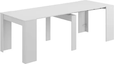 Produktbild von Konsolentisch Dboc, Ausziehbarer Esstisch, Tisch mit Mehrzweckverlängerungen, die auf bis zu 10 Sitzplätze erWeißert werden können, 51/237x90h78 cm, Glänzend Weiß