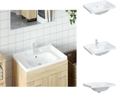 Zdjęcie produktu dla vidaXL Umywalka biała 71x48x23 cm prostokątna ceramiczna - Umywalka łazienkowa