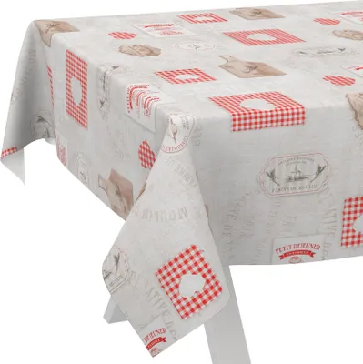 Produktbild von Tischdecke Landhaus Herz Grau Rot 2000x140cm Schnittkante Wachstuch abwaschbar