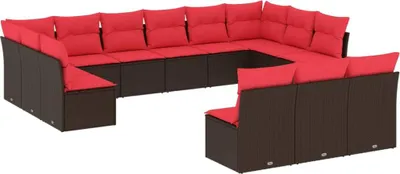 Image de vidaXL Ensemble de 13 canapés de jardin avec coussins Marron Poly Rattan