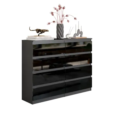 Immagine prodotto di GABRIEL - Cassettiera / credenza con 8 cassetti - antracite / nero lucido H92cm L120cm P33cm