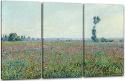 Produktbild von Leinwandbild 3-teilig (120x80cm): Claude Monet - Mohnfeld, echter Holz-Keilrahmen inkl. Aufhänger, handgefertigt in Deutschland