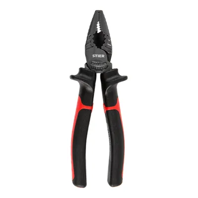 Produktbild von STIER Kraft-Kombinationszange, Länge 180 mm, eckig, Multifunktionale Greifzange, Klemmzange, Biegezange, Schneidzange, integrierter Ringschlüssel, 2-Komponentengriff