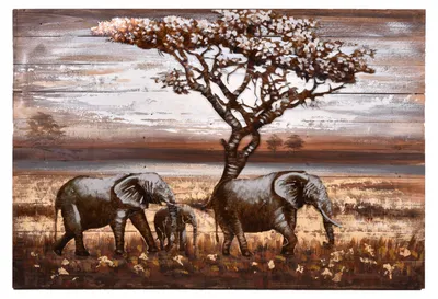 Produktbild von 3D-Metallbild Elefanten - Stahl Bunt 7x80x120cm | Wandbild Wohnzimmerbild Dekobild Flur Büro