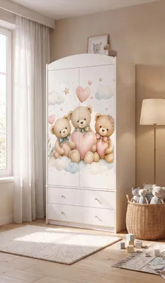 Image de Armoire pour filles avec motif princesse/biche, armoire pour enfants de 88x187 cm, armoire de rangement avec tiroirs et étagères