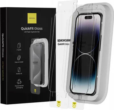 Obrázek produktu pro 2x tvrzené sklo s aplikátorem SPACECASE QuickFit Glass pro iPhone 14 Pro