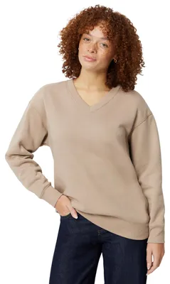 Produktbild von A. Essentials Damen Oversize Fleece-Pullover, Sweatshirt mit V-Ausschnitt, Taupe