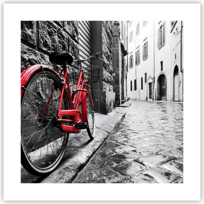 Produktbild von Poster - Poster ohne Rahmen - Straße Fahrrad Kopfsteinpflaster Gebäude - 40x40 cm - Wand Bild - Wanddeko - Wandbilder - Kunstposter - Wandposter - Bilder - Kunstdruck - Wandbild - P2XAC40x40-3186
