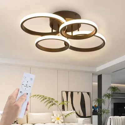 Image de ZMH Plafonnier LED Salon Dimmable Lampe de salon Moderne Noir 48W Lampe de chambre 55cm Design Plafonnier 4 anneaux Lampe de cuisine avec télécommande pour maison appartement, Image générée par une IA