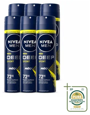 Imagen del producto de 6 aerosoles desodorantes NIVEA MEN Deep Sport - 150 ml - Pack de 6 unidades
