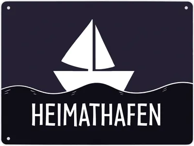 Produktbild von Heimathafen Metallschild mit Schiff und Meeresmotiv Schild Blechschild