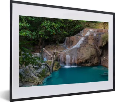 Produktbild von MuchoWow® Gerahmtes Poster Wasserfall - Felsen - Landschaft 40x30 cm - Poster mit Schwarzem Bilderrahmen Wandposter Rahmen Foto Bilder - Bilderrahmen - Poster im Rahmen
