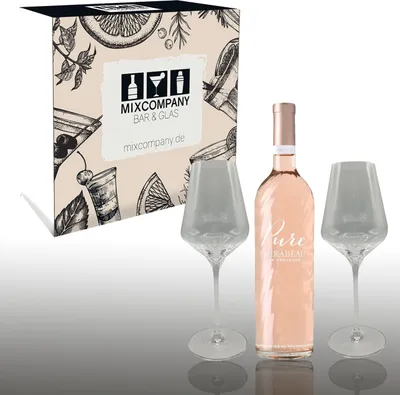 Produktbild von Mirabeau Pure Rosé Geschenkset mit 2 geriffelten Mirabeau Weingläsern – Provence Rosé 0,75-L, 12,5% Vol.- [Enthält Sulfite]