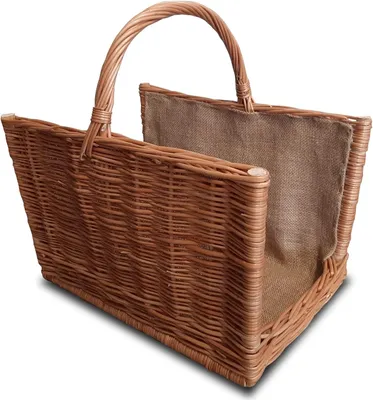 Zdjęcie produktu dla Ogrodzenia Wiklinowe Duży Wypleciony Kosz na Drewno Opałowe do Kominka 50 x 35 cm Wiklinowy Kosz z Solidnym Uchwytem i Jutową Tkaniną