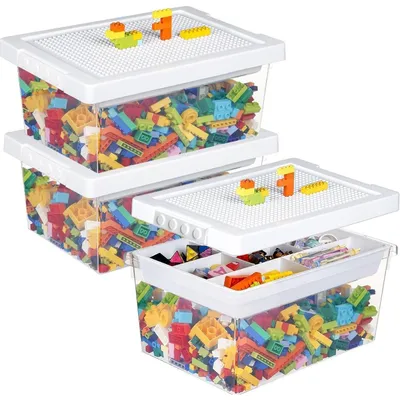 Produktbild von Aufbewahrungsbox Spielzeug mit Deckel & Tablett, 3er Set, PP, Weiß