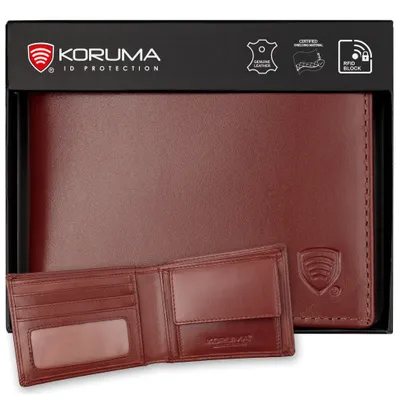Produktbild von Geldbörse Herren Klein aus Echtleder – kleiner Portemonnaie mit Münzfach & Kartenfächern – RFID Schutz – schlank & kompakt Braun Koruma®