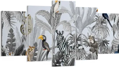 Produktbild von Bild auf Leinwand - Leinwandbild - 5 Teile - Dschungel Tiere Tukane - 160x85cm - Wand Bild - Wanddeko - Wandbilder - Leinwanddruck - Bilder - Wanddekoration - Leinwand bilder - EA160x85-4662
