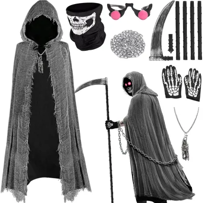 Sensenmann-Kostüm für Kinder, 7-teilig, Grusel-Kostüm, Halloween