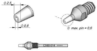 Obrázok produktu pre JBC odpájkovací hrot série C560, C560014/Ø 0,8 mm, 2,5 mm, Pincleaning C560014