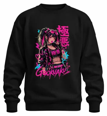 Produktbild von Gookuaku Anime Girl Goth Punk Streetwear Japan Y2K Manga Sweatshirt Pullover, Schwarz, M
