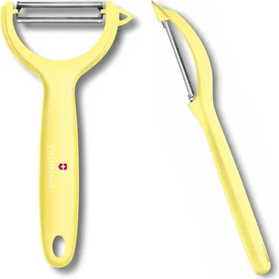 Produktbild von Victorinox | Universalschäler Duo Pack | extra scharf | Zackenschliffklinge | zweischneidig | ergonomischer Griff | Limited Edition Hellgelb