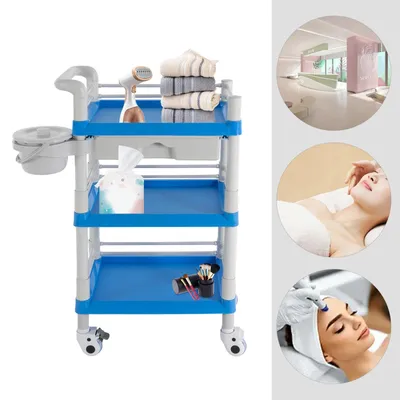 Produktbild von Kosmetikwagen - Salonwagen - 3-stöckig - Mit Schublade und Abfalleimer - ABS und Gummi - Freistehend
