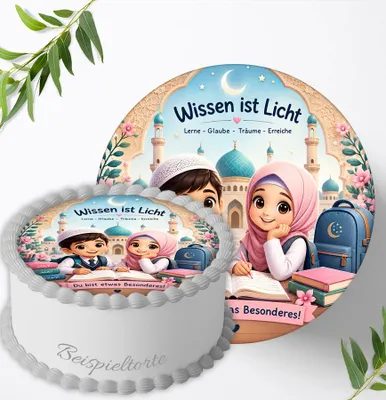 Produktbild von Tortenaufleger Einschulung personalisiert – essbares Tortenbild für den ersten Schultag – Tortendeko Schulanfang Schulkind ABC Schützen, Ø 20cm, 3284y
