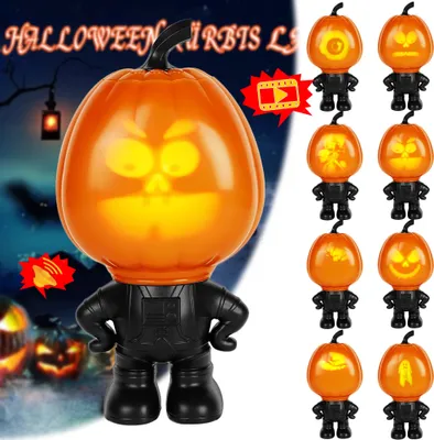 Immagine prodotto di Luce della zucca della decorazione di Halloween, luce interattiva di proiezione della zucca della decorazione della zucca della luce notturna della lampada della decorazione del tavolo della festa di Halloween dell'autunno della decorazione