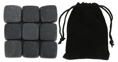 Produktbild von Basalt-Whisky-Steine-Set mit Aufbewahrungstasche für Cognac, Wein, Getränke, wiederverwendbar, Kühlsteine, Geschenk, 9 Stück