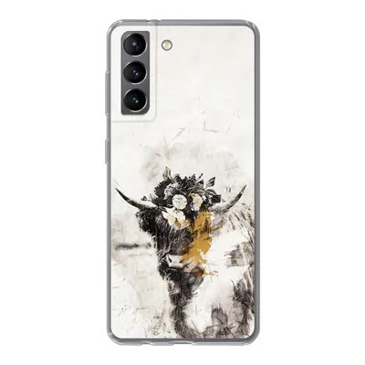 Produktbild von MuchoWow® Handyhülle Schutzhülle Hülle für Samsung Galaxy S21 Schottischer Highlander - Farbe - Blumen Silikon Softcase Handy Hülle - Softcase