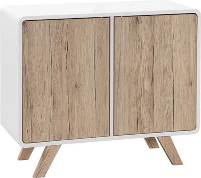 Produktbild von BELIANI Kommode Weiß/heller Holzfarbton MDF Platte Kiefernholz 76 x 90 x 40 cm Modern Skandinavisches Design Viel Stauraum Wohnzimmer