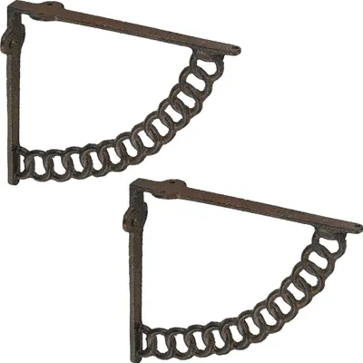 Image de Supports d'étagères Relaxdays, lot de 2, fonte, motif chaîne, style antique, équerres pour étagères, supports d'étagères, marron