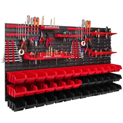 Produktbild von 39 Stapelboxen Werkzeughalter Wandregal Werkstattregal Werkzeugwand 156x78cm Werkzeughalter Lagersystem Schüttenregal Sichtlagerkästen Extra Starke Wandplatten Regal Erweiterbar Werkstattregal Lagerre