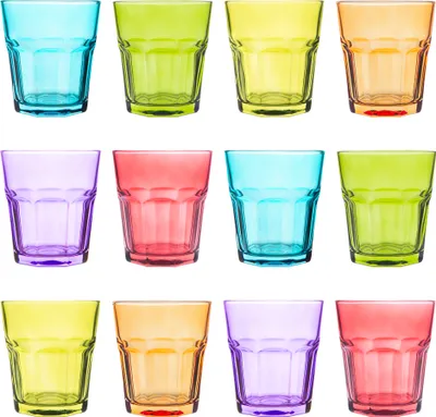 Produktbild von Rink Drink 12 Stück Farbige Wassergläser Set - Vibrant Multicolored Partei-Cocktail-Trinken Tumblers - 305ml - 6 Farben