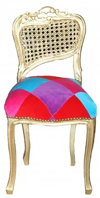 Produktbild von Casa Padrino Barock Damen Stuhl Mod2  Karo Bunt / Gold - Schminkstuhl