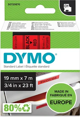 Image de Dymo D1 Ruban 19 mm x 7 m noir sur rouge