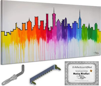 Immagine prodotto di Monica Mirafiori I Quadro Città Arcobaleno I 140x70cm | Quadro Dipinto a Mano | Quadro Acrilico | Quadro Acrilico Molto Grande I Arte Moderna I Quadri d'Arte I Quadro Dipinto a Mano